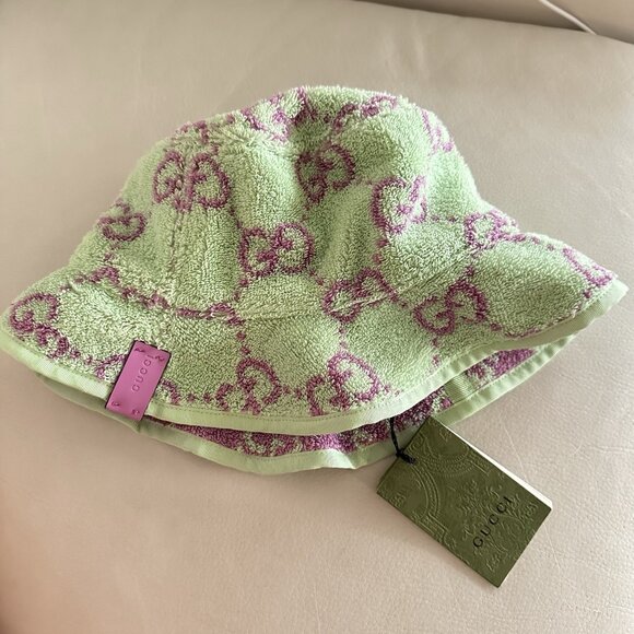 NWT Gucci Authentic Gg Jacquard Bucket Hat Terry Cloth Hat Green Sz XL 100% Auth - Picture 4 of 7
